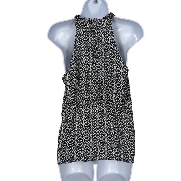 Cynthia Rowley Blouse Size S Navy White Print Sleeveless Flowy Halter Neck - Picture 3 of 9